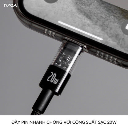 Cáp Sạc Nhanh Baseus PD 20W Trong Suốt Dây Dù Chống Đứt Cho iPhone 14 Pro Max 13 12 11