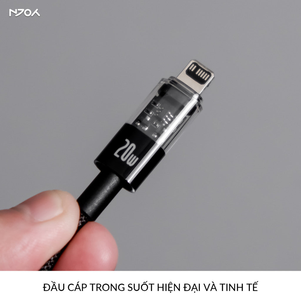 Cáp Sạc Nhanh Baseus PD 20W Trong Suốt Dây Dù Chống Đứt Cho iPhone 14 Pro Max 13 12 11