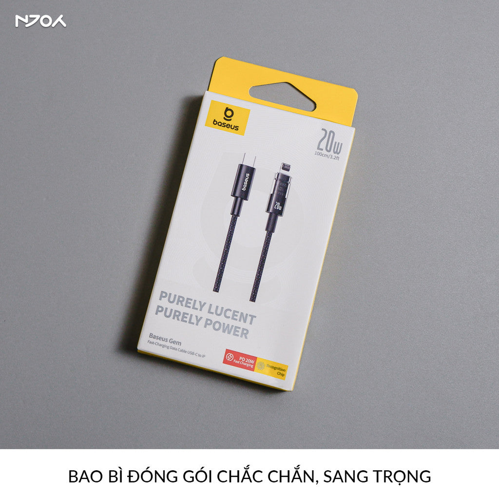 Cáp Sạc Nhanh Baseus PD 20W Trong Suốt Dây Dù Chống Đứt Cho iPhone 14 Pro Max 13 12 11