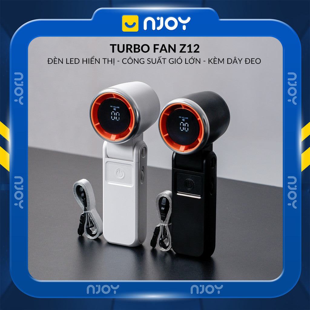 Quạt Cầm Tay Mini Siêu Nhỏ Gọn Chống Ồn Sạc Tích Điện Type C Pin Dung Lượng Lớn Màn Hình LCD