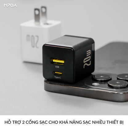 Củ Sạc Nhanh 20W Baseus Palm 2 Cổng Type C USB-A Nhỏ Gọn Cho iPhone Samsung