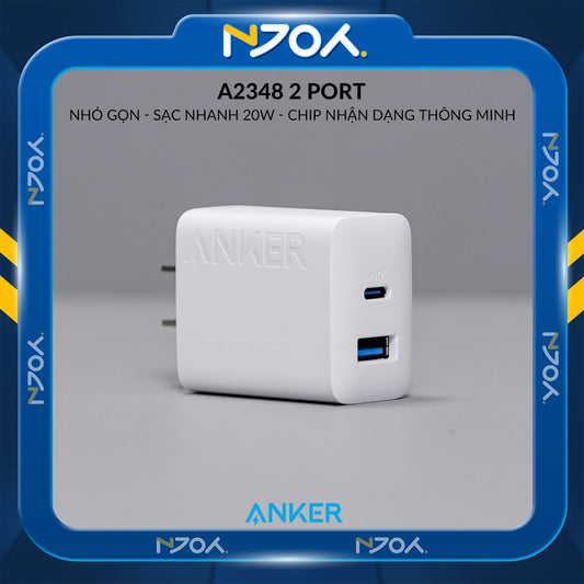 Củ Sạc Nhanh Anker 20W 2 Cổng Sạc Type C Usb Nhỏ Gọn Cho Điện Thoại iPhone 16 Pro Max 15 14 13 12