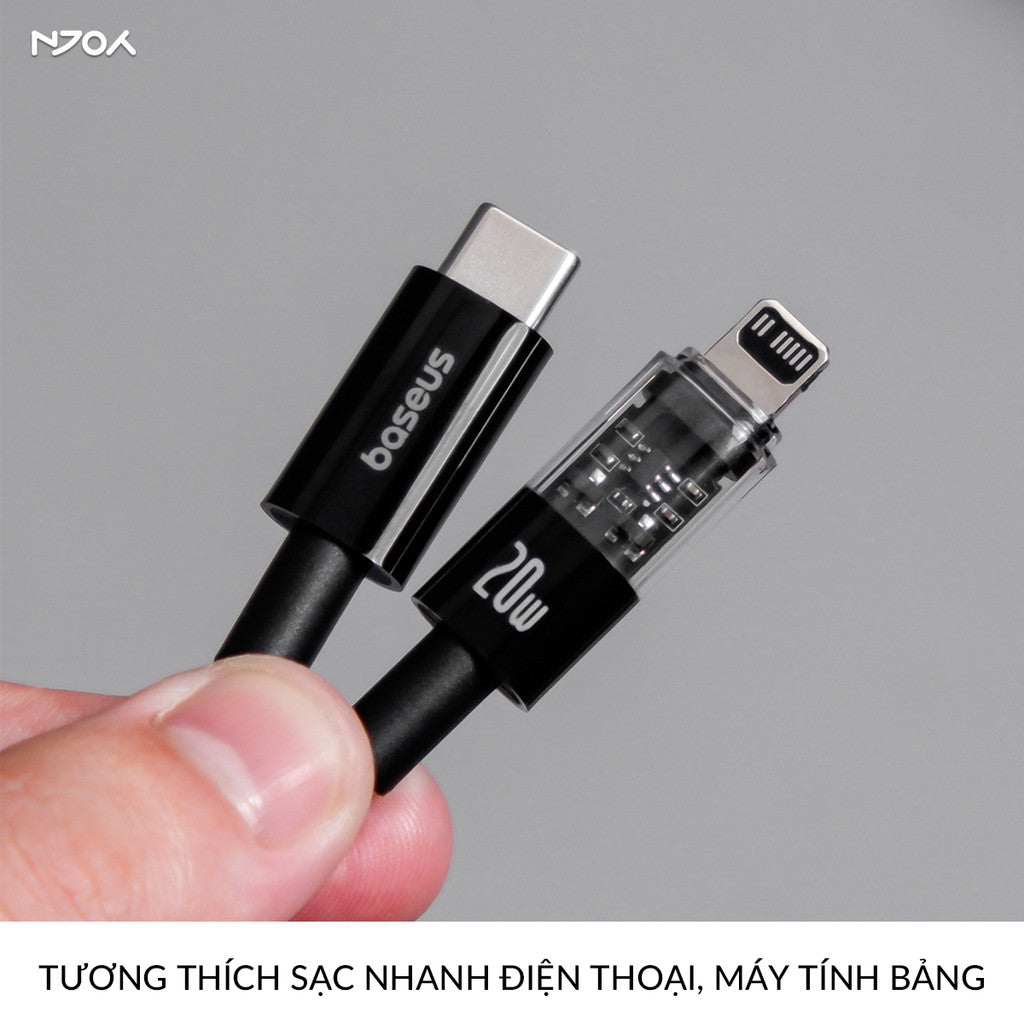 Cáp Sạc Nhanh Baseus PD 20W Trong Suốt Dây Dù Chống Đứt Cho iPhone 14 Pro Max 13 12 11