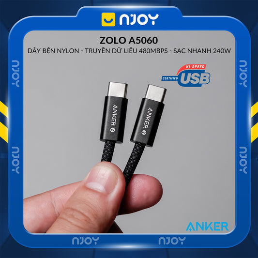 Cáp Sạc Nhanh 240W Anker Zolo Type C To Type C Cho Điện Thoại iPhone iPad Laptop Samsung