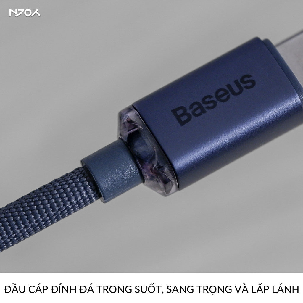 Cáp Sạc Nhanh Baseus 100W Trong Suốt Dây Dù Bện Chống Đứt Gãy Cho iPhone 16 Pro Max 15