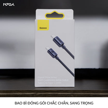 Cáp Sạc Nhanh Baseus 100W Trong Suốt Dây Dù Bện Chống Đứt Gãy Cho iPhone 16 Pro Max 15