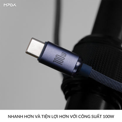 Cáp Sạc Nhanh Baseus 100W Trong Suốt Dây Dù Bện Chống Đứt Gãy Cho iPhone 16 Pro Max 15