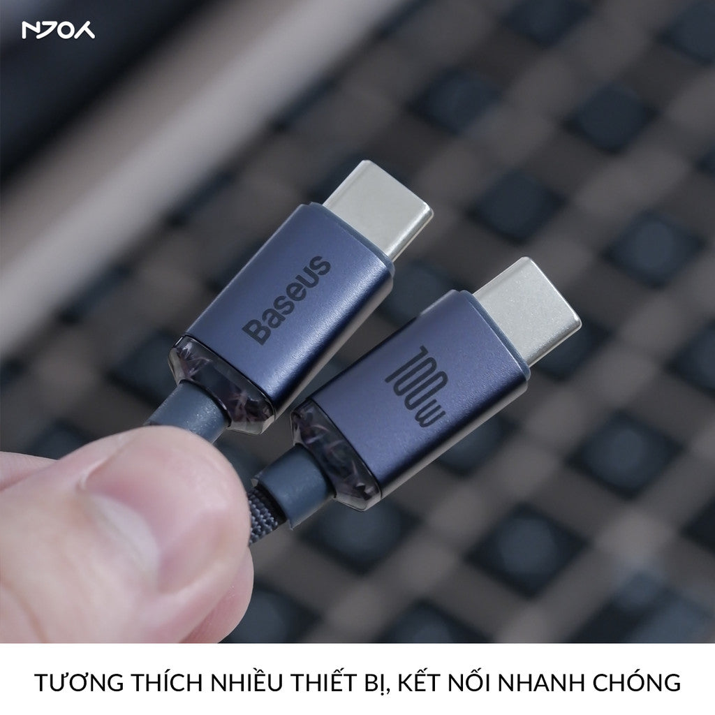 Cáp Sạc Nhanh Baseus 100W Trong Suốt Dây Dù Bện Chống Đứt Gãy Cho iPhone 16 Pro Max 15