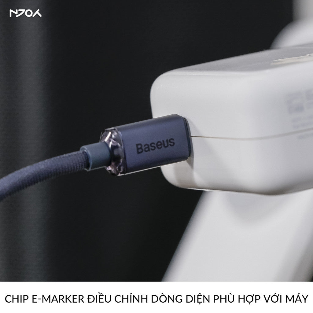 Cáp Sạc Nhanh Baseus 100W Trong Suốt Dây Dù Bện Chống Đứt Gãy Cho iPhone 16 Pro Max 15