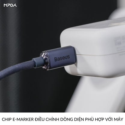 Cáp Sạc Nhanh Baseus 100W Trong Suốt Dây Dù Bện Chống Đứt Gãy Cho iPhone 16 Pro Max 15