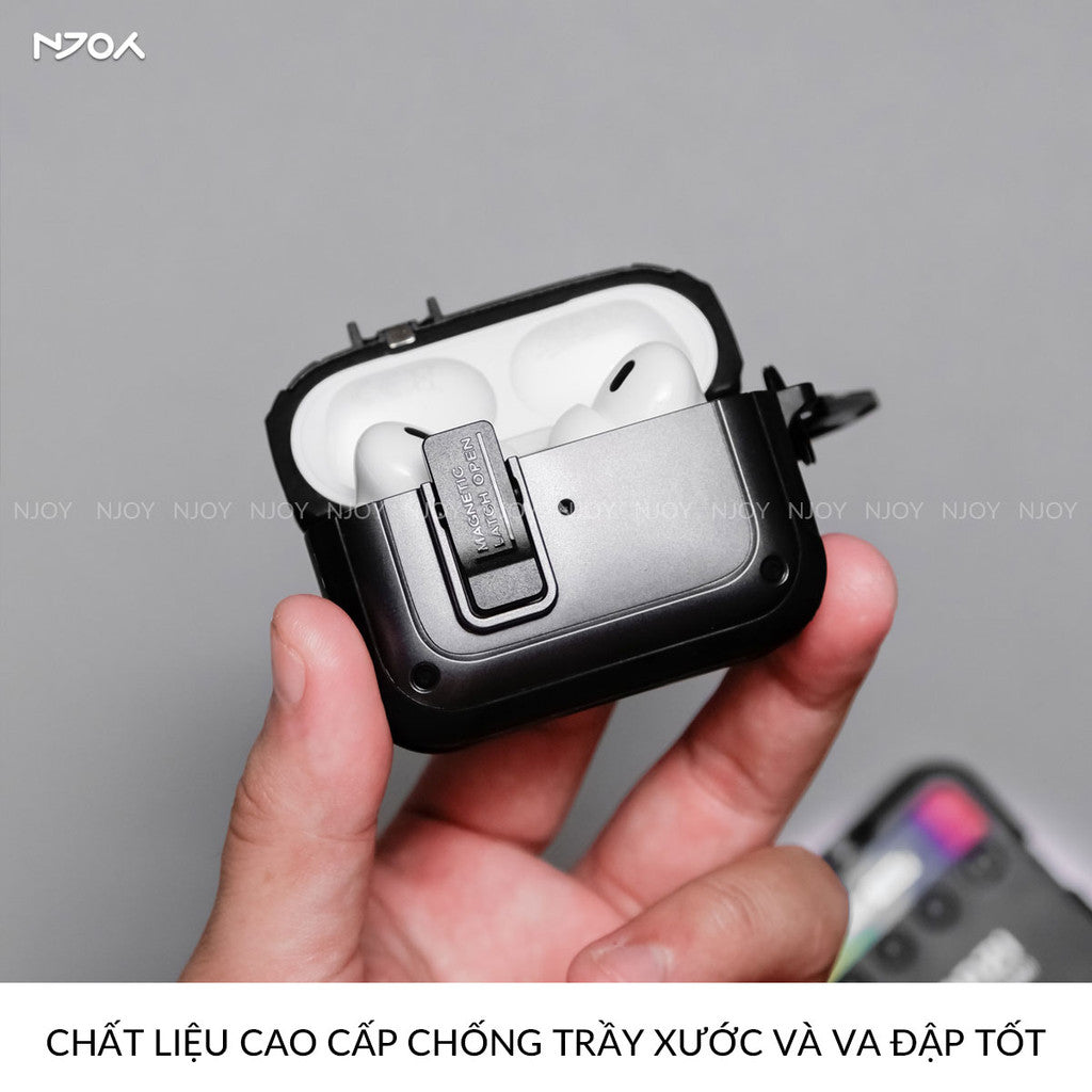 Ốp Tai Nghe AirPods Pro 2 4 Cyberlock Nút Bấm Kim Loại Từ Tính Kèm Móc Khóa Chống Sốc