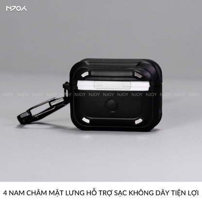 Ốp Tai Nghe AirPods Pro 3 2 4 Cyberlock Nút Bấm Kim Loại Từ Tính Kèm Móc Khóa Chống Sốc