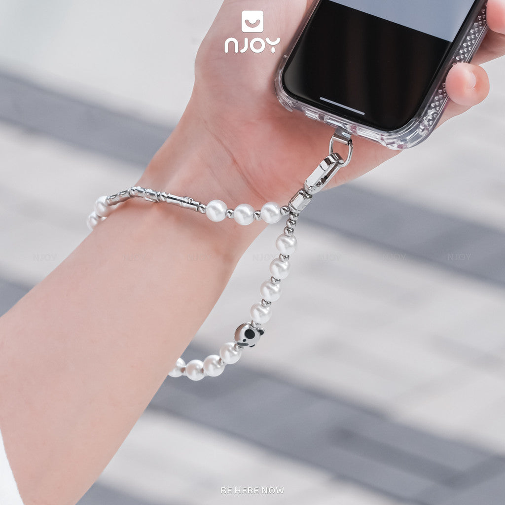 Dây Đeo Tay Điện Thoại Hạt Ngọc Chai Hình Panda Mèo Cá Dễ Thương Kèm Tag Cho iPhone Samsung
