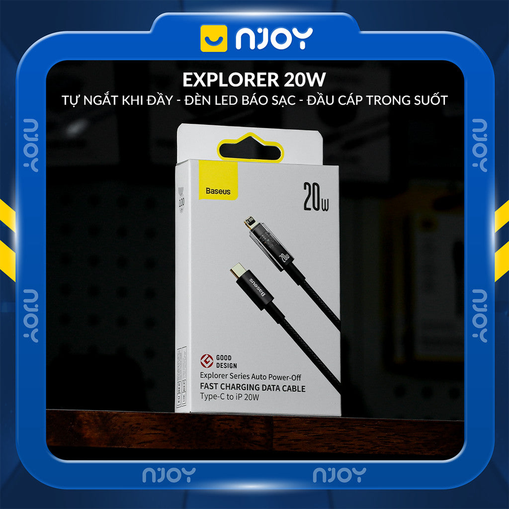 Dây Cáp Sạc Tự Ngắt Baseus 20W Có Đèn Led Dài 1m 2m Cho Điện Thoại iPhone 14 Pro Max 13 12 11 Xsmax
