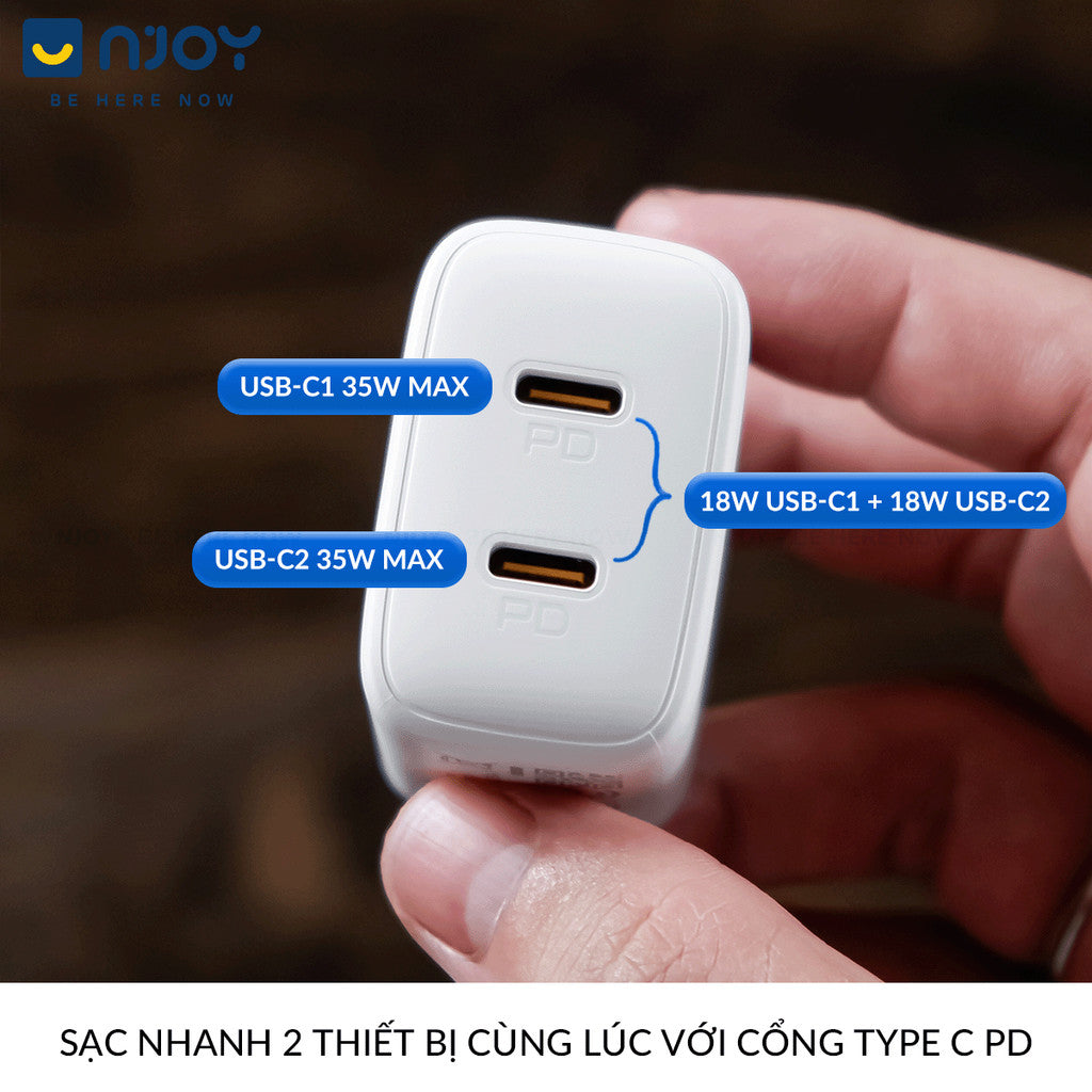 Củ Sạc 2 Cổng Voltme 35W GaN Nhỏ Gọn Sạc Nhanh PD3.0 QC3.0 PPS Cho Điện Thoại iPhone iPad Macbook