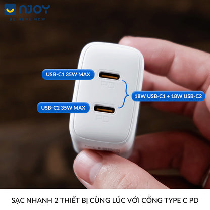 Củ Sạc 2 Cổng Voltme 35W GaN Nhỏ Gọn Sạc Nhanh PD3.0 QC3.0 PPS Cho Điện Thoại iPhone iPad Macbook