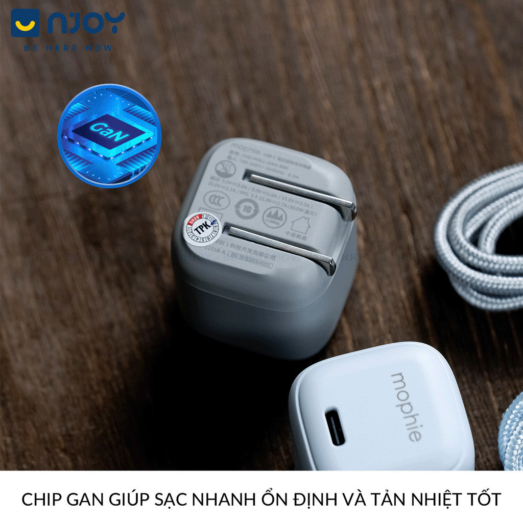 Bộ Cáp Sạc Mophie 30W Cao Cấp Chip GaN Tản Nhiệt Cho Điện Thoại iPhone 17 Pro Max 16 15 iPad Macbook