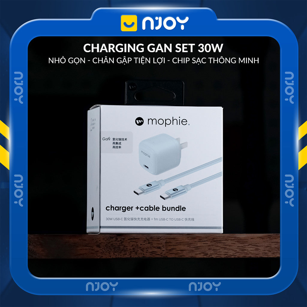 Bộ Cáp Sạc Mophie 30W Cao Cấp Chip GaN Tản Nhiệt Cho Điện Thoại iPhone 17 Pro Max 16 15 iPad Macbook