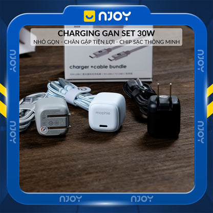 Bộ Cáp Sạc Mophie 30W Cao Cấp Chip GaN Tản Nhiệt Cho Điện Thoại iPhone 17 Pro Max 16 15 iPad Macbook