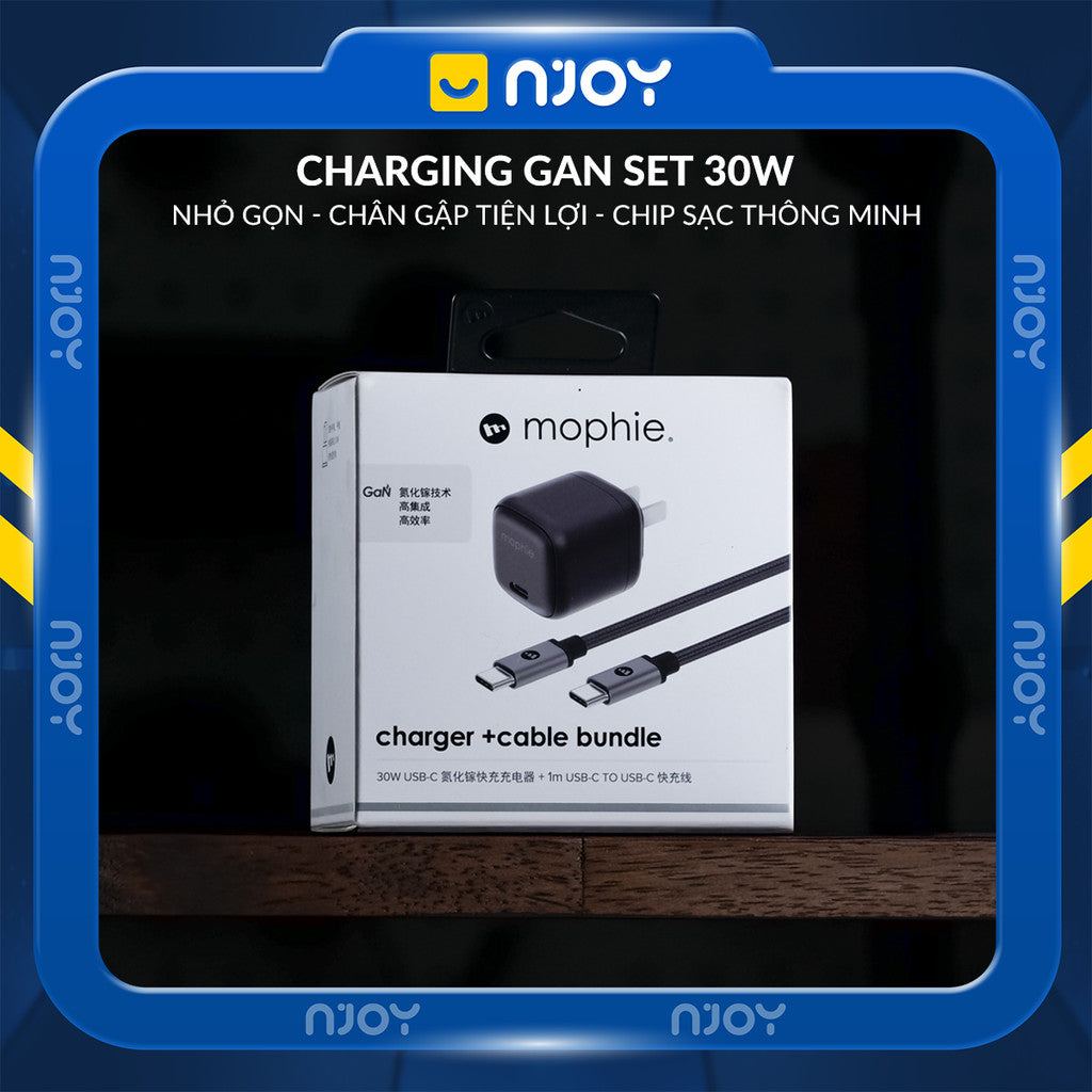 Bộ Cáp Sạc Mophie 30W Cao Cấp Chip GaN Tản Nhiệt Cho Điện Thoại iPhone 17 Pro Max 16 15 iPad Macbook