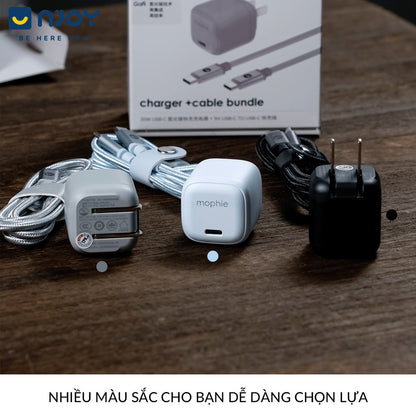 Bộ Cáp Sạc Mophie 30W Cao Cấp Chip GaN Tản Nhiệt Cho Điện Thoại iPhone 17 Pro Max 16 15 iPad Macbook