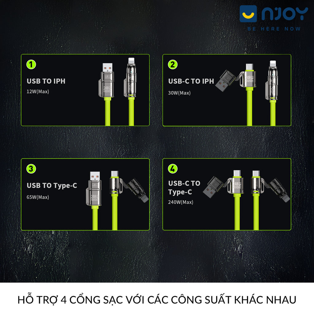 Dây Cáp Sạc Đa Năng 4 Trong 1 Wekome WDC-51 240W Độ Dài 1.2M Cho Điện Thoại iPhone iPad Macbook
