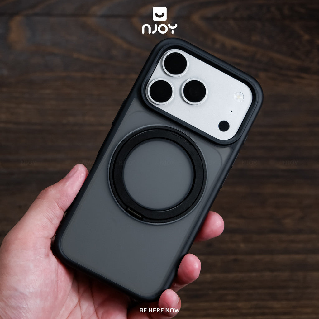 Ốp Nhám Chống Vân Tay Có Giá Đỡ Xoay 360 Độ Sạc Không Dây Cho Điện Thoại iPhone 18 Pro Max 17 16 15 14