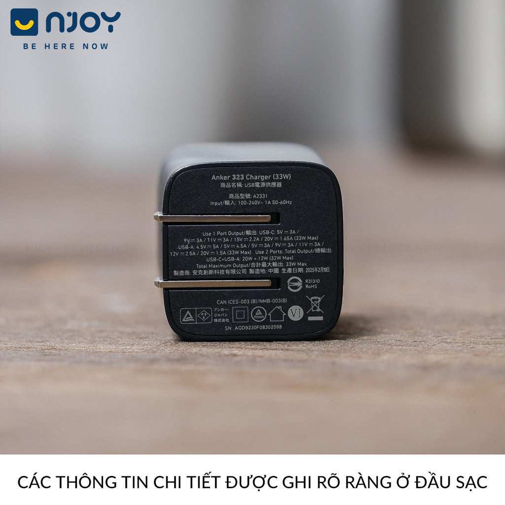 Củ Sạc Anker 2 Cổng Sạc Usb Type C Công Suất 33W Nhỏ Gọn Có Thể Gấp Gọn Cho iPhone iPad Airpods