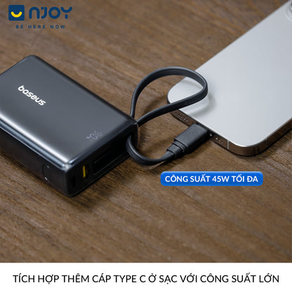 Sạc Dự Phòng Baseus 10000mAh Tích Hợp Cáp Type C QC PD 45W Cho Điện Thoại iPhone 17 Pro Max 15 14 13