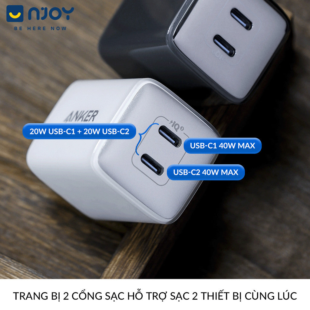 Củ Sạc 2 Cổng Anker Nano Pro 40W Type C Nhỏ Gọn Cho iPhone iPad Airpods Samsung Xiaomi