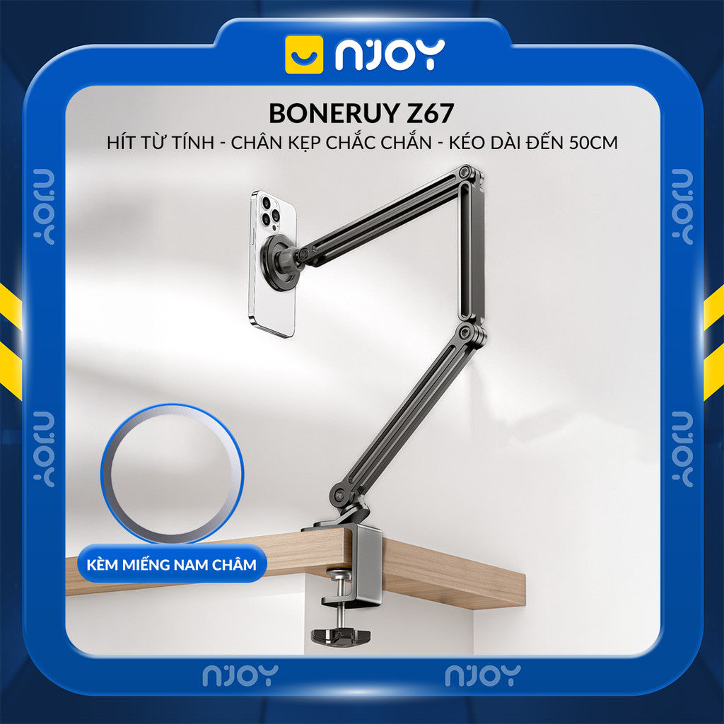 Giá Đỡ Điện Thoại Boneruy Z67 Hít Từ Tính Hợp Kim Nhôm Cao Cấp Độ Cao 50cm Xoay 360 Độ Ổn Định