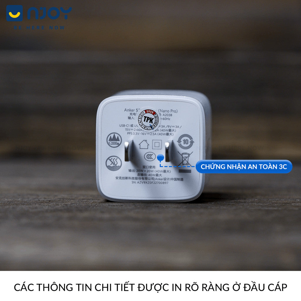 Củ Sạc 2 Cổng Anker Nano Pro 40W Type C Nhỏ Gọn Cho iPhone iPad Airpods Samsung Xiaomi