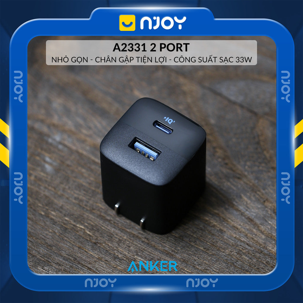 Củ Sạc Anker 2 Cổng Sạc Usb Type C Công Suất 33W Nhỏ Gọn Có Thể Gấp Gọn Cho iPhone iPad Airpods