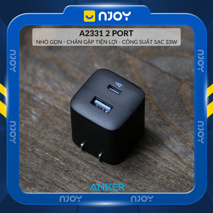Củ Sạc Anker 2 Cổng Sạc Usb Type C Công Suất 33W Nhỏ Gọn Có Thể Gấp Gọn Cho iPhone iPad Airpods
