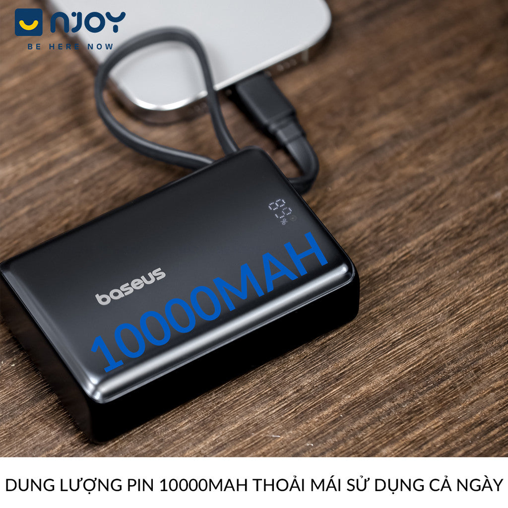 Sạc Dự Phòng Baseus 10000mAh Tích Hợp Cáp Type C QC PD 45W Cho Điện Thoại iPhone 17 Pro Max 15 14 13