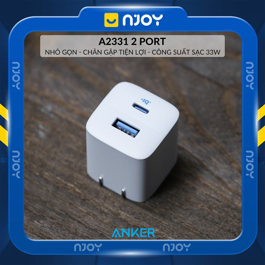 Củ Sạc Anker 2 Cổng Sạc Usb Type C Công Suất 33W Nhỏ Gọn Có Thể Gấp Gọn Cho iPhone iPad Airpods