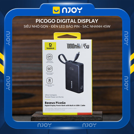 Sạc Dự Phòng Baseus 10000mAh Tích Hợp Cáp Type C QC PD 45W Cho Điện Thoại iPhone 17 Pro Max 15 14 13