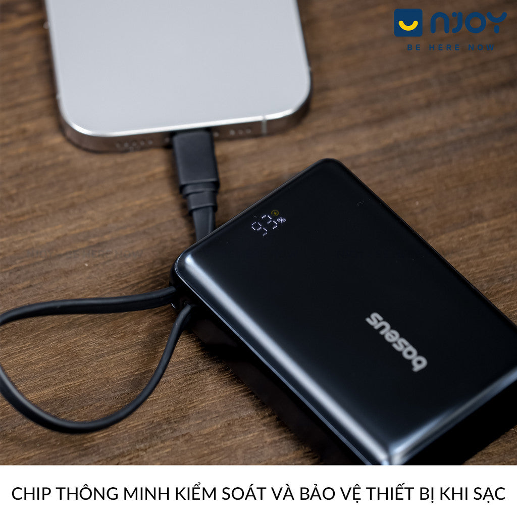 Sạc Dự Phòng Baseus 10000mAh Tích Hợp Cáp Type C QC PD 45W Cho Điện Thoại iPhone 17 Pro Max 15 14 13