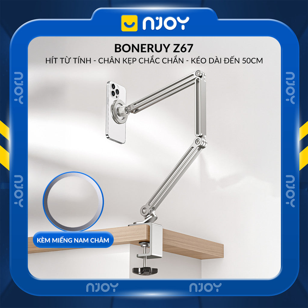Giá Đỡ Điện Thoại Boneruy Z67 Hít Từ Tính Hợp Kim Nhôm Cao Cấp Độ Cao 50cm Xoay 360 Độ Ổn Định