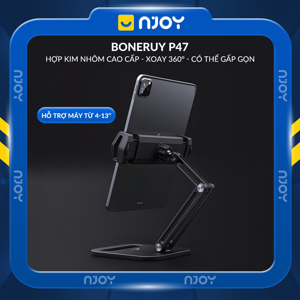Giá Đỡ Điện Thoại Máy Tính Bảng Boneruy P47 Hợp Kim Nhôm Cao Cấp Chống Rung Lắc Xoay 360 Độ