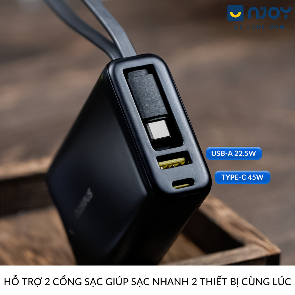 Sạc Dự Phòng Baseus 10000mAh Tích Hợp Cáp Type C QC PD 45W Cho Điện Thoại iPhone 17 Pro Max 15 14 13