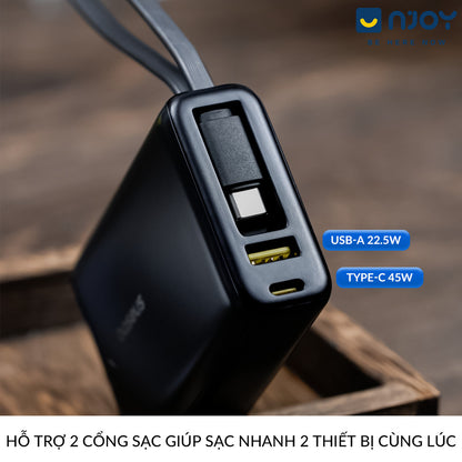 Sạc Dự Phòng Baseus 10000mAh Tích Hợp Cáp Type C QC PD 45W Cho Điện Thoại iPhone 17 Pro Max 15 14 13