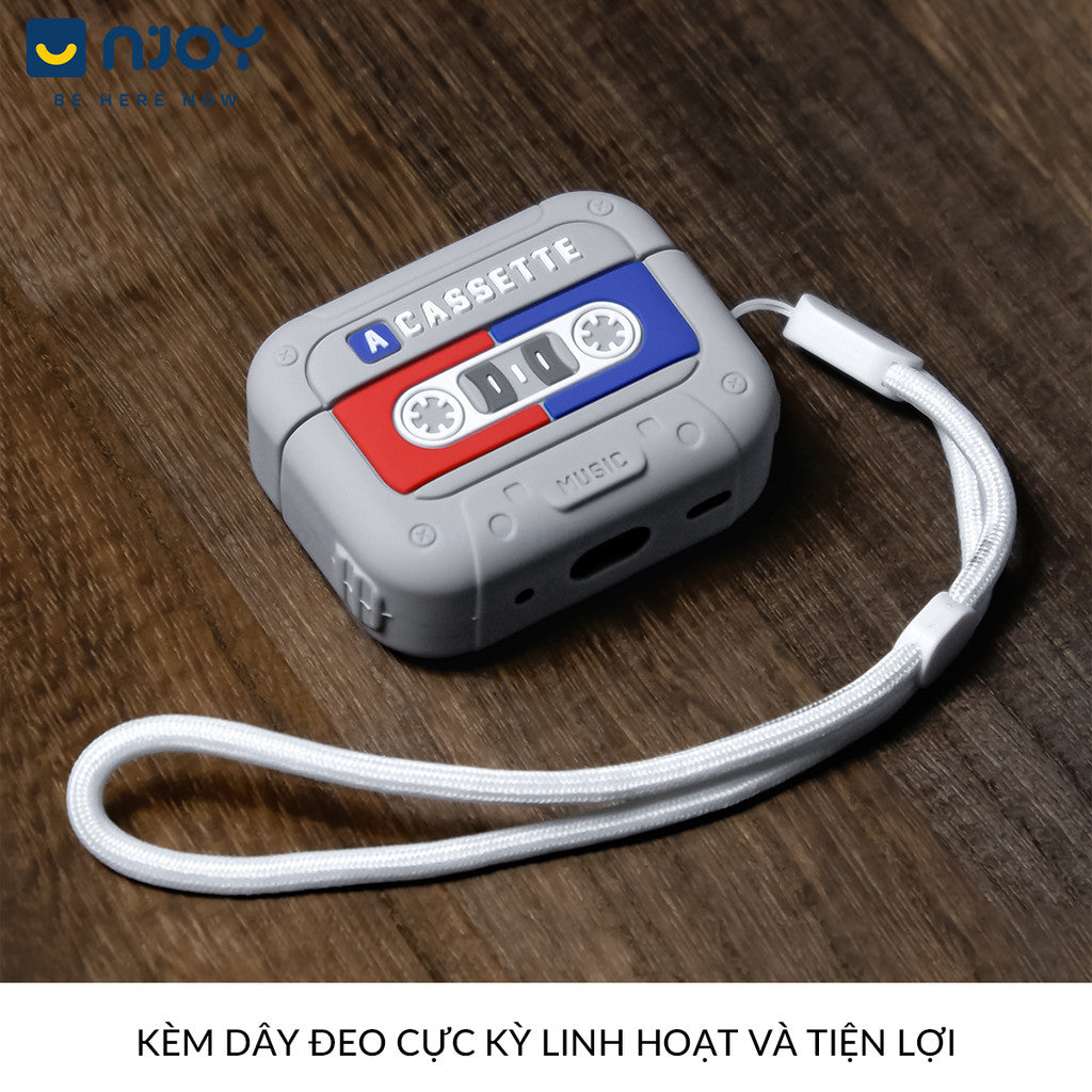 Ốp In Hình Máy Nghe Nhạc Cassette Cổ Điển Retro Kèm Dây Đeo Cho Airpods Pro 3 2 Airpods 4