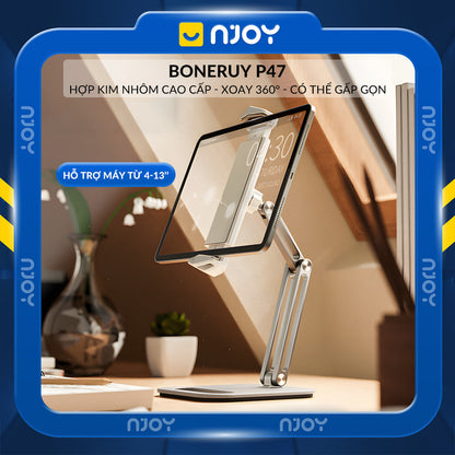 Giá Đỡ Điện Thoại Máy Tính Bảng Boneruy P47 Hợp Kim Nhôm Cao Cấp Chống Rung Lắc Xoay 360 Độ
