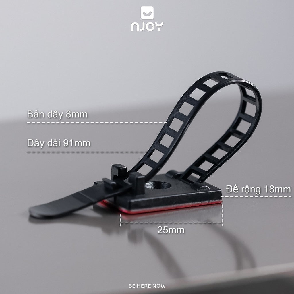 Nẹp Cố Định Dây Điện Belt Dây Rút Có Đế Dán Điều Chỉnh Nhiều Nấc Siết Gọn Bó Dây Cáp Đen Trắng