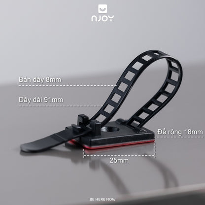 Nẹp Cố Định Dây Điện Belt Dây Rút Có Đế Dán Điều Chỉnh Nhiều Nấc Siết Gọn Bó Dây Cáp Đen Trắng