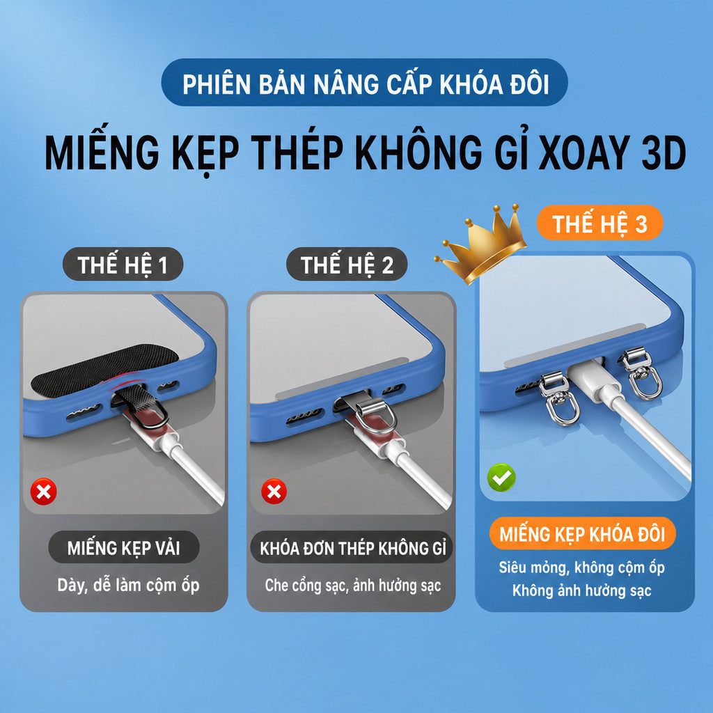 Tag Hợp Kim Xoay 360 Độ Móc Treo Đôi Siêu Mỏng Hỗ Trợ Gắn Cho Dây Đeo Điện Thoại Không Cần Dán