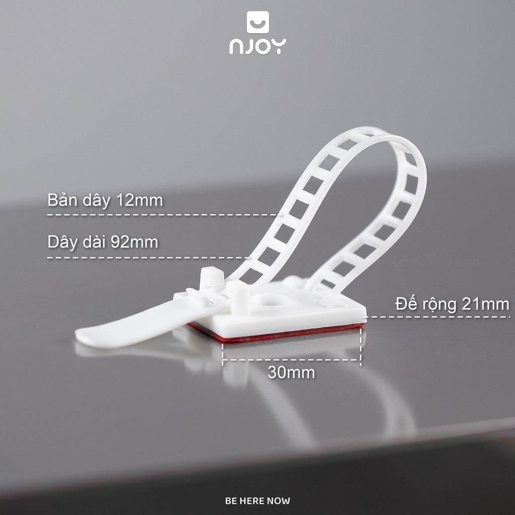 Nẹp Cố Định Dây Điện Belt Dây Rút Có Đế Dán Điều Chỉnh Nhiều Nấc Siết Gọn Bó Dây Cáp Đen Trắng
