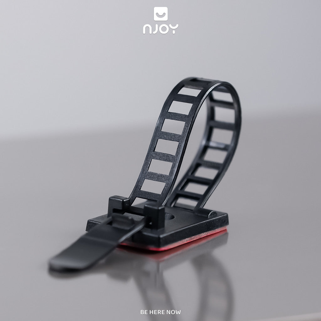 Nẹp Cố Định Dây Điện Belt Dây Rút Có Đế Dán Điều Chỉnh Nhiều Nấc Siết Gọn Bó Dây Cáp Đen Trắng