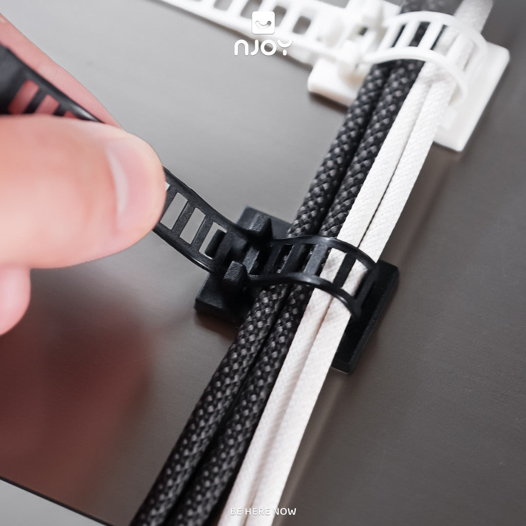 Nẹp Cố Định Dây Điện Belt Dây Rút Có Đế Dán Điều Chỉnh Nhiều Nấc Siết Gọn Bó Dây Cáp Đen Trắng
